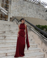 Halter neck satin elegant party dress